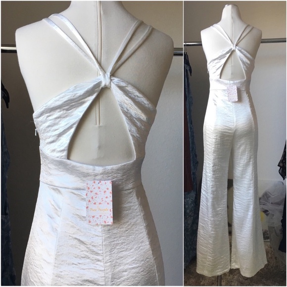 NWT Vintage Free People White Satin Silver Crush Jumpsuit size 6 - Picture 5 of 8